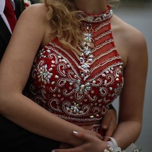Red Beaded 2 Piece Prom Dress ~ great condition!
